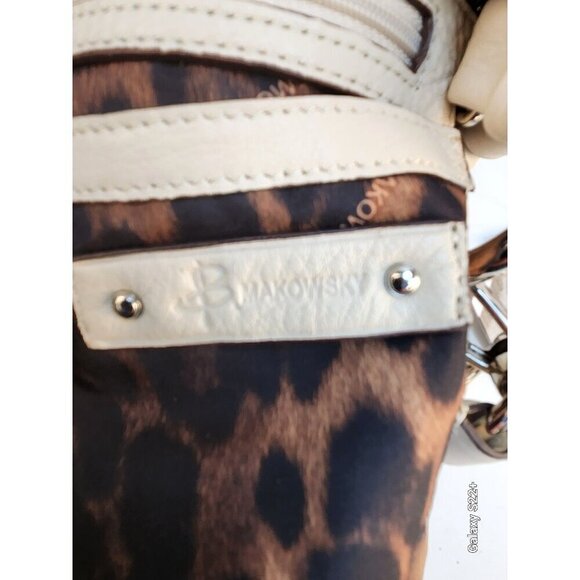 Cream B. Makowsky Womens Leather Crossbody Bag With Leopard Lining & Front and B - Picture 12 of 12